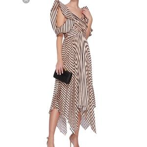 NWT Self-Portrait striped asymmetrical midi dress